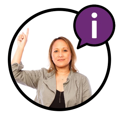 A provider with their hand raised. Next to them is an information icon in a speech bubble.