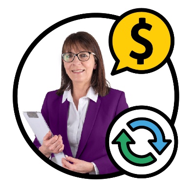 An NDIA worker holding a document next to a change icon and a dollar sign in a speech bubble.