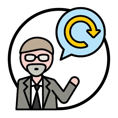An icon of Graeme Head next to a change icon in a speech bubble.