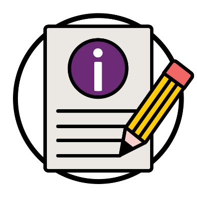 A pencil writing on a document with an information icon.