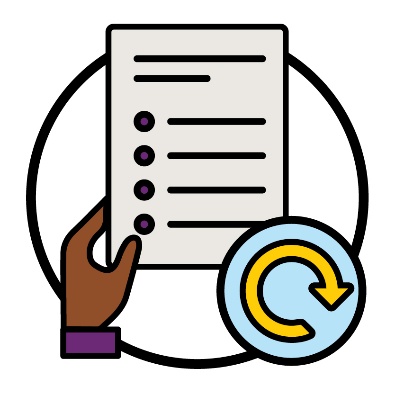 A hand holding a document next to a change icon.