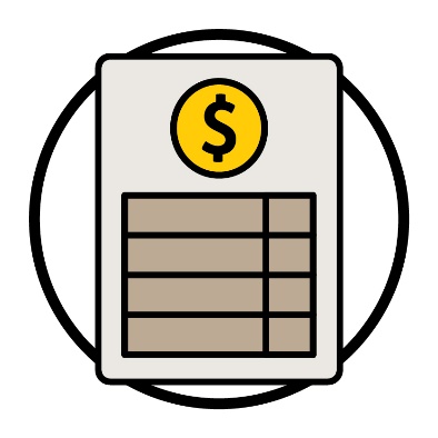 A document with a dollar sign and data table on it.