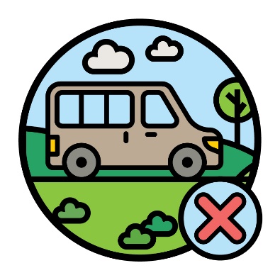 A van driving through the country. Below is a cross.