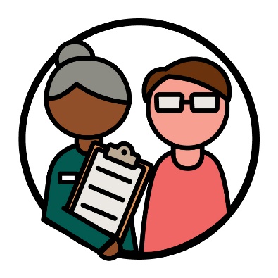 A person with a clipboard supporting someone.