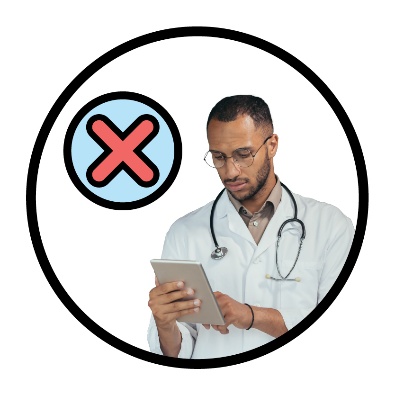 A doctor looking at a tablet. Above is a cross.