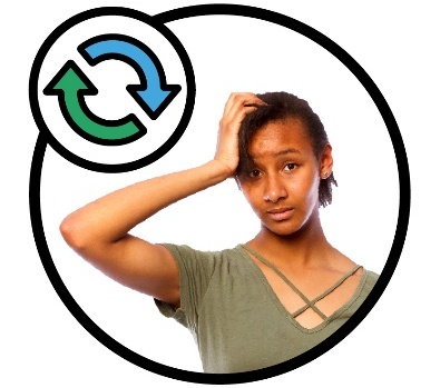 A person looking worried next to a change icon.