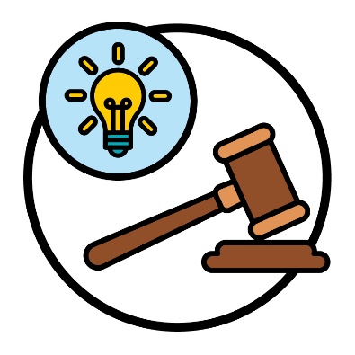 A lightbulb and a law icon which is a judge's gavel.