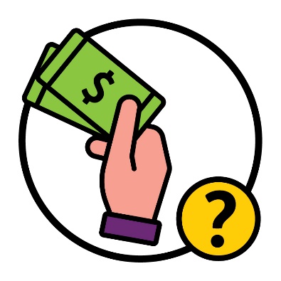 A hand holding cash next to a question mark.