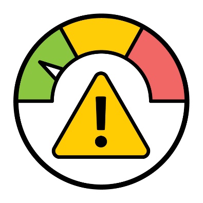 A low risk icon with a problem icon.