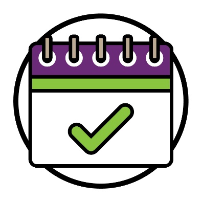 A calendar with a tick on it.