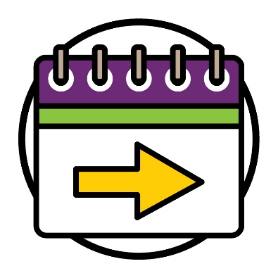 A calendar with an arrow pointing forward.