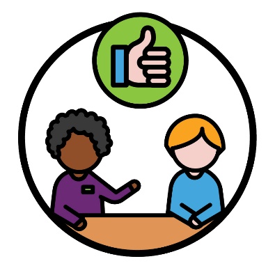 An NDIA worker talking to someone. There is a thumbs up icon above them.