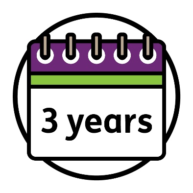 A calendar with the words '3 years' on it.