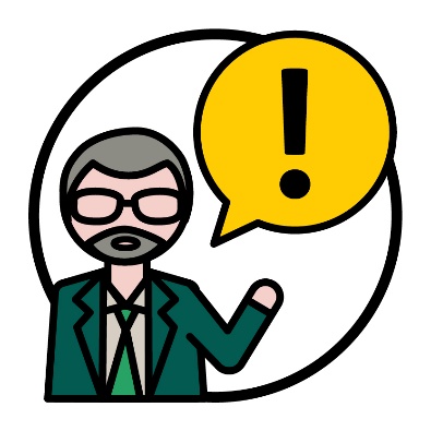 An icon of Graeme next to a speech bubble with an exclamation mark inside of it.