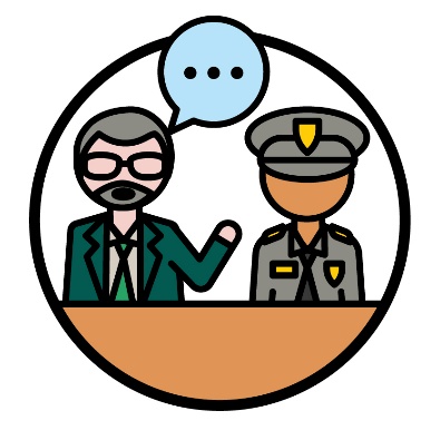 An icon of Graeme talking to a police officer.