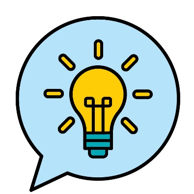 A speech bubble with a light bulb inside of it.