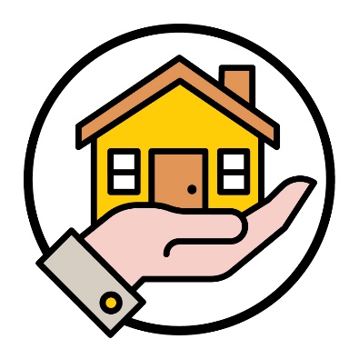A hand holding an icon of a house.