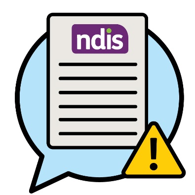 An NDIS document with an issues icon inside a speech bubble.