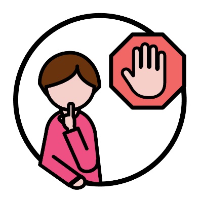 A person with their finger pressed to their lips next to a stop sign.