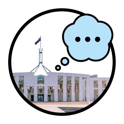 A government building with a thought bubble.