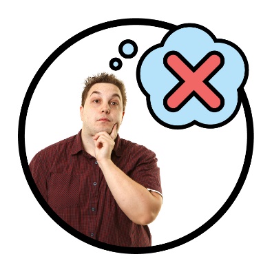 A person thinking. Above them is a cross inside a thought bubble.