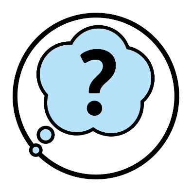 A question mark inside a thought bubble.