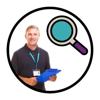 A provider next to a magnifying glass.