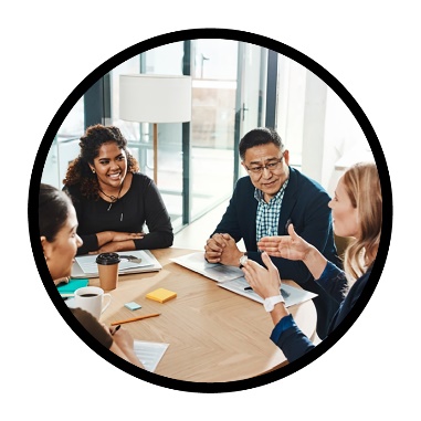 A group of people in a meeting.