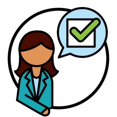 An IAC member with a speech bubble showing a checked box.