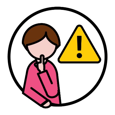 A person with their finger pressed to their lips. Next to them is an issues icon.