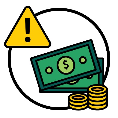 A problem icon next to a pile of money.
