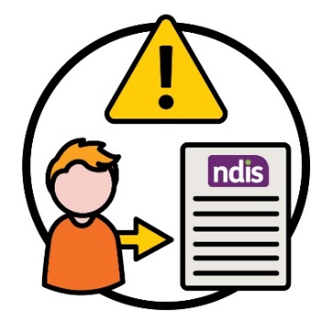 A problem icon above a participant and an NDIS document.