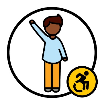 A person raising their arm next to a disability icon.