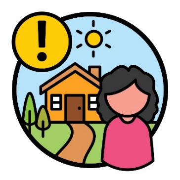 An importance icon next to a person in front of their home.