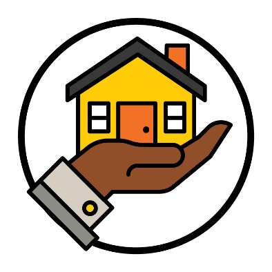 A home and living supports icon. The icon shows a hand holding a house.