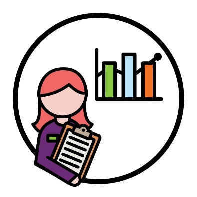 An NDIA worker holding a clipboard next to a graph.