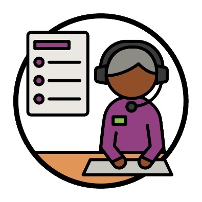 An NDIA worker with headphones on next to a document with a list on it.