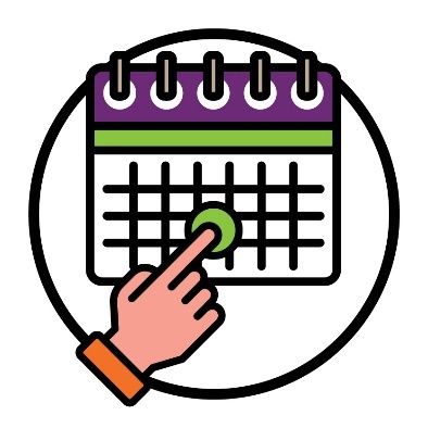 A hand pointing at a day on a calendar.