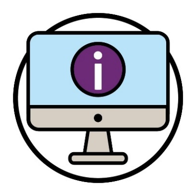 A computer with an information icon on the screen.