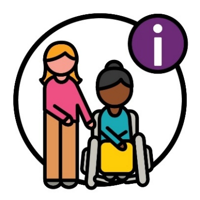 An information icon next to a person supporting someone else.