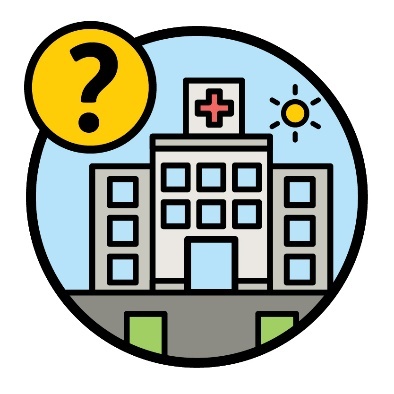 A question mark next to a hospital.