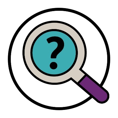 A question mark inside a magnifying glass.