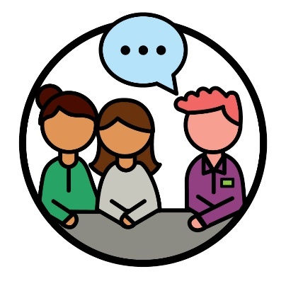 2 people having a conversation with an NDIA worker.