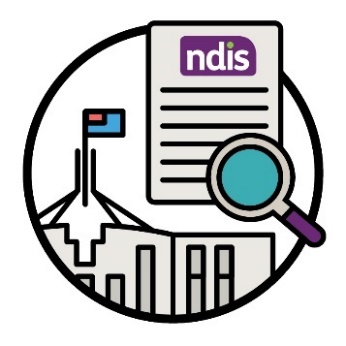 An Australian Government building, an NDIS document and a magnifying glass.