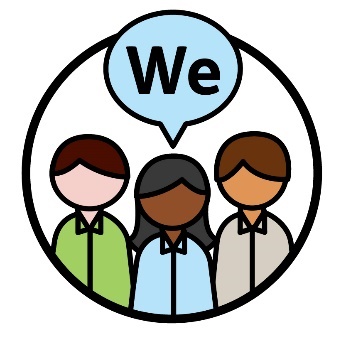 3 IAC members beneath the word 'We' inside of a speech bubble.