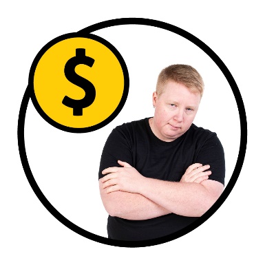 A person who looks worried next to a dollar sign.