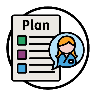 An NDIS plan document next to a therapy worker inside a speech bubble.