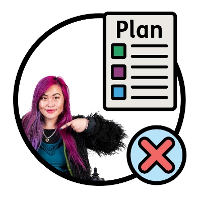 A person pointing to themself next to an NDIS plan document and a cross.