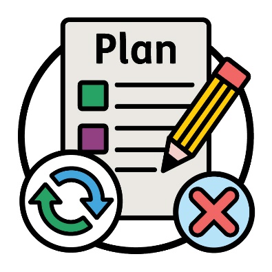 A pencil writing on an NDIS plan document next to a change icon and a cross.