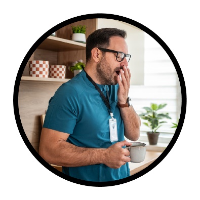 A support person who looks very tired.